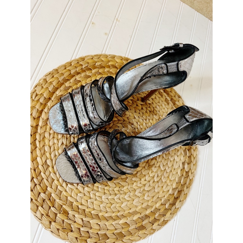 PRADA metallic silver snakeskin strappy sandal heels 8.5 - Picture 3 of 7